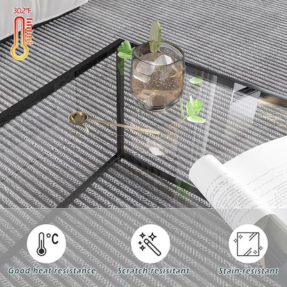 Glass Coffee Table Modern Center Table,Minimalist Coffee Table Sofa Side Tea Table for Living Room,Tempered Glass-top with Sturdy Metal Frame, Easy Assembly,26.4 x 26.4 x 15.7 Inches, Black