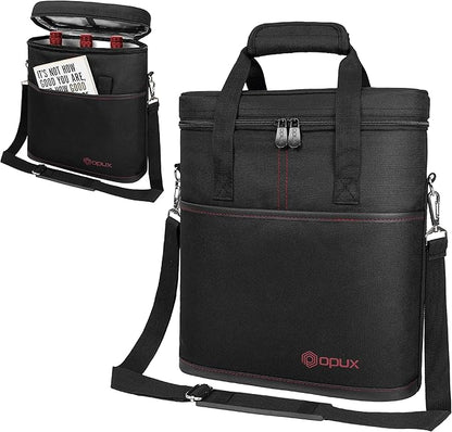 OPUX 3 Bottle Wine Carrier Tote, Insulated Leakproof Wine Cooler Bag, Wine Travel Bag Tote for Picnic BYOB Beach, Portable Wine Bottle Carrying Case, Gift for Wine Lover Women Men Christmas, Black