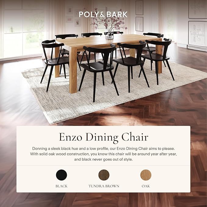 POLY & BARK Mid Century Modern Enzo Black Dining Chair – Solid Oak Wood Splat Back Chair, 18" Seat Height, 32" Tall – Stylish MCM Kitchen & Dining Room Chair
