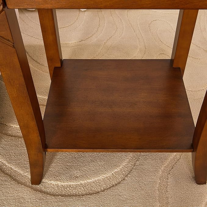 PADMA HOUSE Solid Wood End Table with Drawer & Shelf, Rectangle Sofa Side Table with Dual-Hourglass Tabletop Mid-Century Apartment Bedside Table for Living Room Bedroom,19.7 * 15.7 * 27.6in