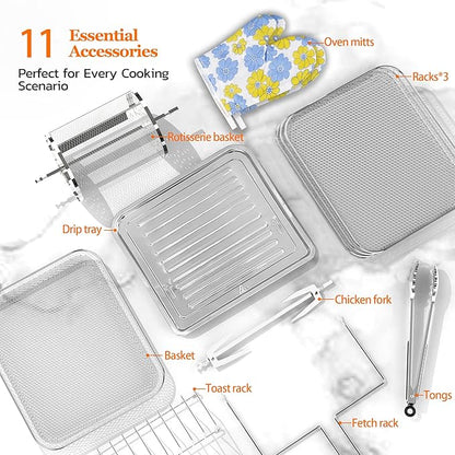 Air Fryer Oven Large 20 QT, 10-in-1 Toaster Oven Air Fryer Combo with Window for Family, Airfryer Oven with Rotisserie, 3 Dehydrating Racks