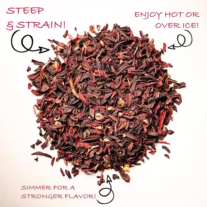 Worldwide Botanicals Organic Hibiscus Tea – 8 oz, Loose Leaf, Cut and Sifted – 100% Egyptian Hibiscus sabdariffa AKA Karkade, Roselle, Sorrel, Zobo, Flor de Jamaica