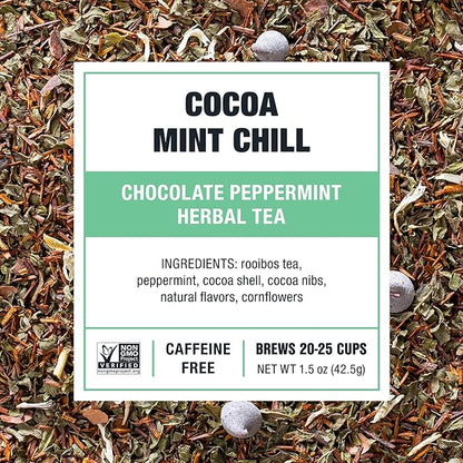 Tiesta Tea - Cocoa Mint Chill Loose Leaf Tea, Chocolate Peppermint Herbal Rooibos Blend, Non-Caffeinated, Brew Hot or Iced, Makes Up to 25 Cups, Resealable Pouch, 1.5 Ounce