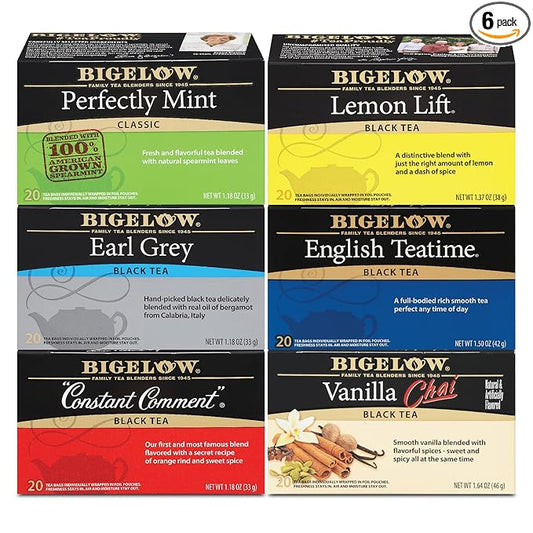 Bigelow Tea Caffeinated Black Tea, 6 Flavor, 20 Count (Pack of 6) - (Packaging and Flavor Assortment May Vary)