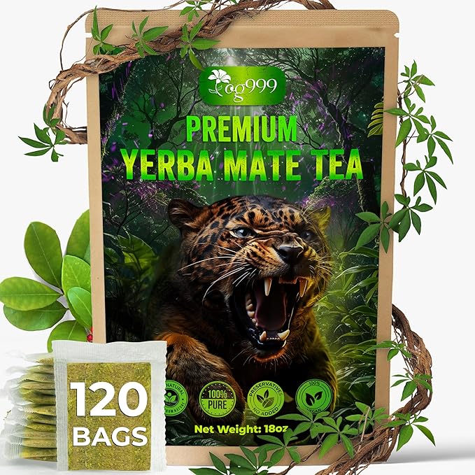TOG999, 120 Tea Bags Yerba Mate, Hi-Caffeine, Unsmoked Yerba Mate Tea Bags, Super-Green Yerba Mate, No Dust, Fresh - Never Aged (Ilex Paraguariensis), Cultivated from Argentina - Rich in Antioxidants and Plant Nutrients.