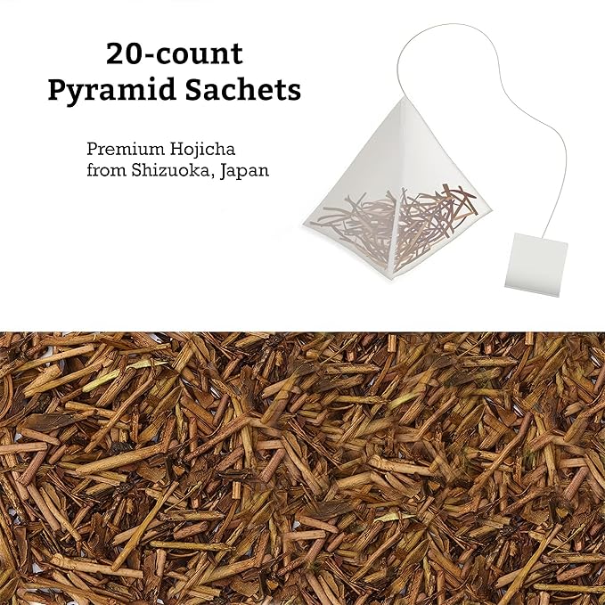 SUGIMOTO TEA Japanese Hojicha Roasted Green Tea Bags 20 Count Pack of 1