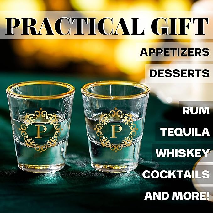 Personalized Shot Glass Set, Custom Gifts for Tequila, Vodka, or Whiskey Lovers, Birthday, Christmas Gifts for Him, Her, 2 Pack, with Initial P