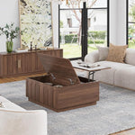 Load image into Gallery viewer, Lift Top Coffee Table with Storage, Mid Century Modern Coffee Table with Arched Design, 31.5" Square Tea Table with Wood Grain, Multifunctional Center Table for Living Room, Office, Walnut