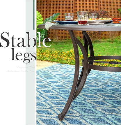 PHI VILLA Round Patio Dining Tables for 6 Person, Outdoor Aluminum Table 54" Dia with 2.1" Umbrella Hole, Lawn Garden Tables for All Weather