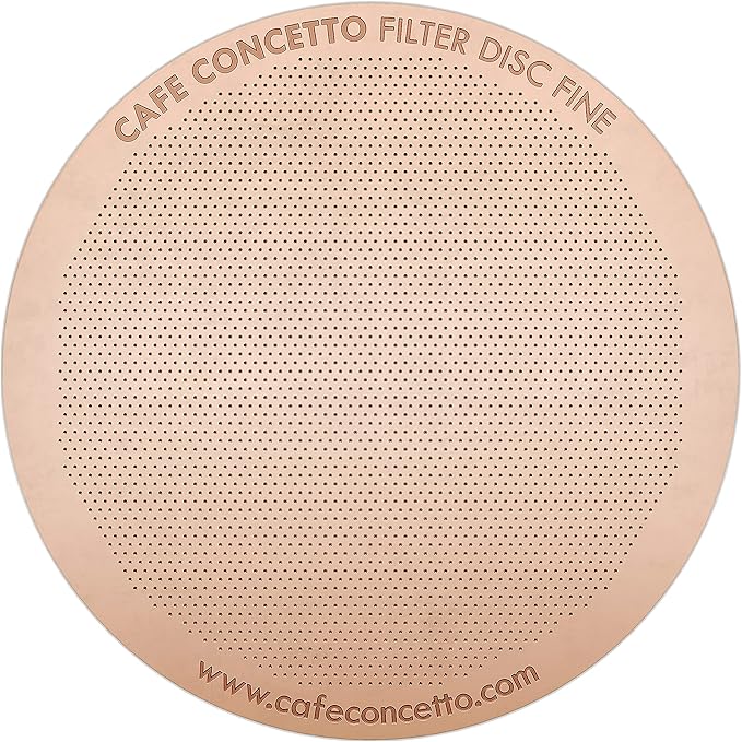 Filter for use in AeroPress Go/AeroPress Coffee Makers - Disc Fine - Reusable - Premium Coated Stainless Steel (Rose Gold, Metal) - Brew Tips Included