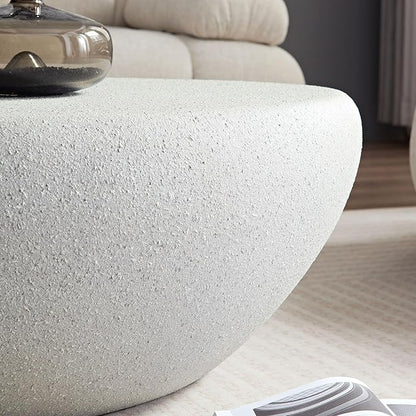 Faux Rock Coffee Table,Drum Coffee Table Fiberglass Tea Table for Living Room, Accent Imitation Stone Central Table No Need Assembly