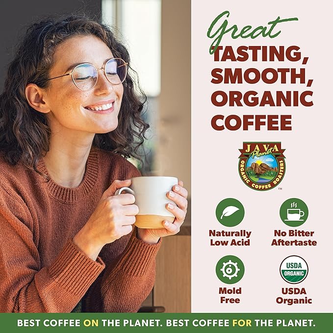Low Acid Organic Coffee – Whole Bean, Mold-Free & Stomach Friendly by Java Planet, Sumatran Single Origin Decaf Coffee, Dark Roast, Smooth Full Flavored, 1LB Bag