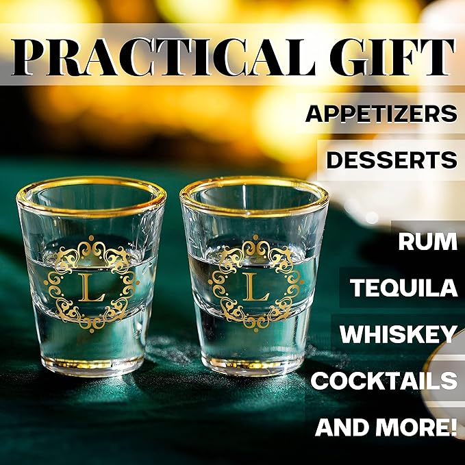 Personalized Shot Glass Set, Custom Gifts for Tequila, Vodka, or Whiskey Lovers, Birthday, Christmas Gifts for Him, Her, 2 Pack, with Initial L