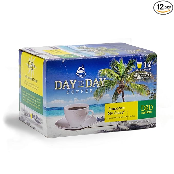 Day To Day 12-Count Jamaican Me Crazy, Light Roast Single Serve Coffee Pods for K-Cup Keurig Brewers