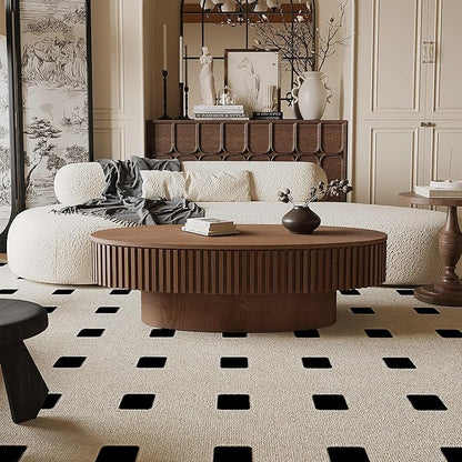 47 Inch Oval Drum Coffee Table with Storage, Handcraft Fluted Drum Coffee Table, Modern Wooden Oval Cocktail Tea Table Center Table with Sturdy Pedestal for Living Room Apartment (Walnut)