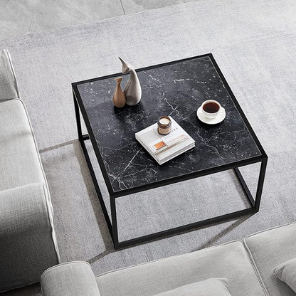 SAYGOER Black Coffee Table Small Square Coffee Table Simple Modern Center Table for Living Room Home Office 27.6 * 27.6 * 15.7Inch Easy Assembly, Black Faux Marble
