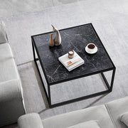 SAYGOER Black Coffee Table Small Square Coffee Table Simple Modern Center Table for Living Room Home Office 27.6 * 27.6 * 15.7Inch Easy Assembly, Black Faux Marble