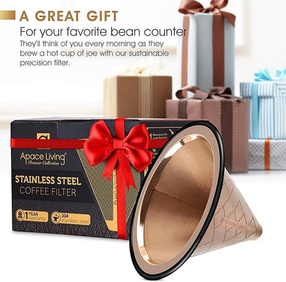 Compatible with Hario V60, Chemex Pour Over Coffee Filter - Wide Metal Base Reusable Stainless Steel Coffee Dripper - Paperless Coffee Filter for Sustainable Brewing