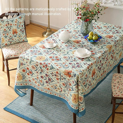 Designer Linen Elegant Extra Long Rectangle Tablecloth,Colorful Floral Bohemian Table Cloth,Wrinkle Resistant Decor Tablecloths for Dining Thanksgiving Kitchen,67"*118"-Floralsea A