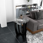 Load image into Gallery viewer, Round Glass End Table, 26" D Solid Wood Side Table with Tempered Glass Tabletop, Modern Glass Sofa Side Table with Black Cross Base for Living Room Home Office,CJZ1331