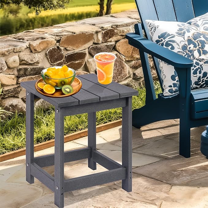 LZRS Adirondack Square Outdoor Side Table for Patio, Pool Composite Patio Table,HDPE End Tables for Backyard,Pool, Indoor Companion, Easy Maintenance & Weather Resistant(Grey)