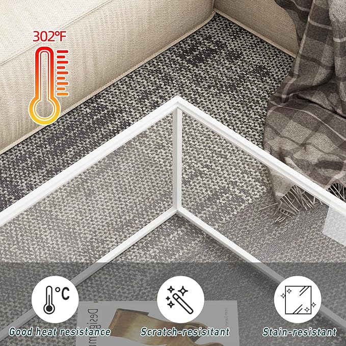 Glass Coffee Table Square Coffee Table for Small Space,Modern Minimalist Center Table for Living Room Home Office,Tempered Glass-top with Sturdy Metal Frame,Easy Assembly,27 x 27In, White