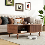 Load image into Gallery viewer, Mid-Century Modern Wooden Coffee Table with Storage, Slatted Door, Solid Wood Legs, Retro Coffee Table with Open Shelf for Home &amp; Office &amp; Lounge, Walnut