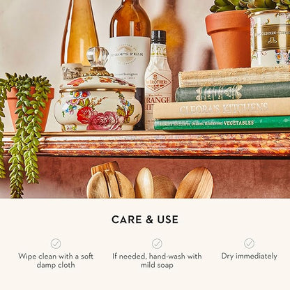 MACKENZIE-CHILDS Enamel Squashed Pot, Cute Enameled Container with Lid, 20 Ounces, White Flower Market