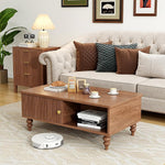 Load image into Gallery viewer, Mid-Century Modern Wooden Coffee Table with Storage, Slatted Door, Solid Wood Legs, Retro Coffee Table with Open Shelf for Home &amp; Office &amp; Lounge, Walnut