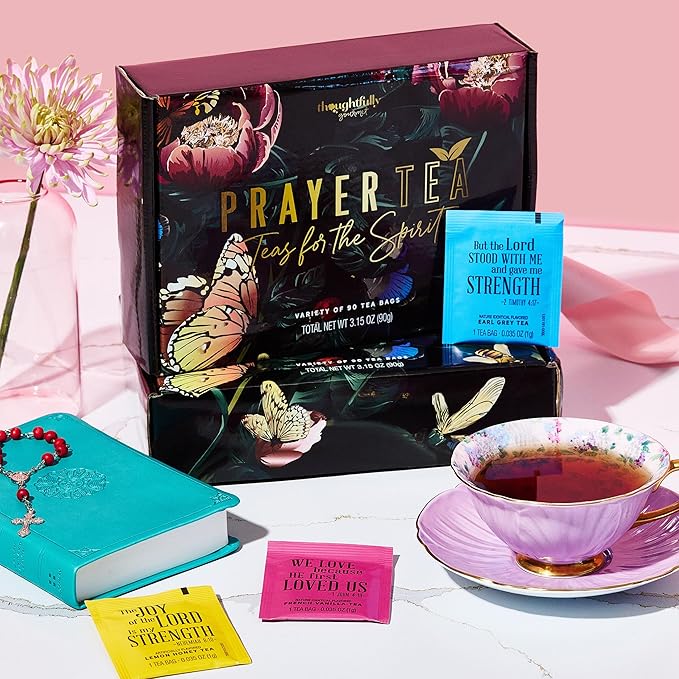 Thoughtfully Gourmet, Tea Affirmations Christian Prayer Gift Set, Includes 6 Flavours of Tea with Bible Verses from Psalms and Other Books to Rejoice, Pack of 90