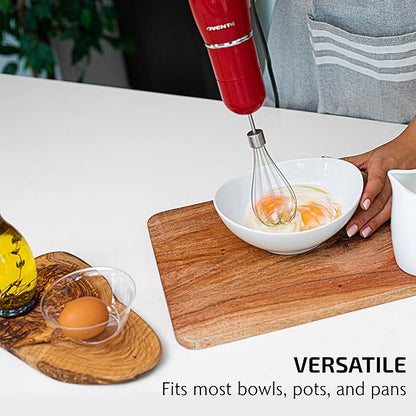 OVENTE Immersion Hand Blender, 300W Electric Handheld Portable Stick Mixer Set with 2 Mixing Speed, Stainless Steel Blades, Egg Whisk Attachment, Mixing Beaker and BPA-Free Food Chopper, Red HS565R