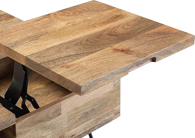 SIMPLIHOME Hunter Lift Top Coffee Table - 32 inch Wide Solid Mango Wood and Metal Industrial Square Cocktail Table in Natural, Living Room Table with Dual Lift Tops, Hidden Storage and Hairpin Legs