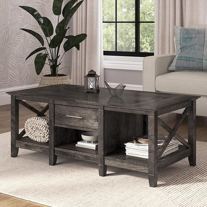 Bush Furniture Key West Coffee Table with Storage in Dark Gray Hickory