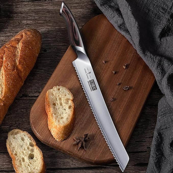 Bread Knife 10 inch, Japanese High Carbon Stainless Steel Serrated Bread Knives, Professional Bread Cutting Knife for Homemade Bread
