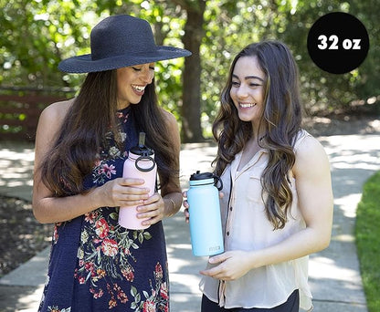 MIRA 32 oz Insulated Water Bottle - Stainless Steel Sports Flask with 2 Lids (Straw & Handle) - Cold Drink Thermo - Taffy Pink