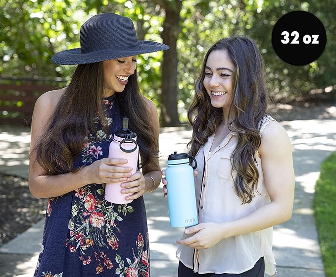 MIRA 32 oz Insulated Water Bottle - Stainless Steel Sports Flask with 2 Lids (Straw & Handle) - Cold Drink Thermo - Black