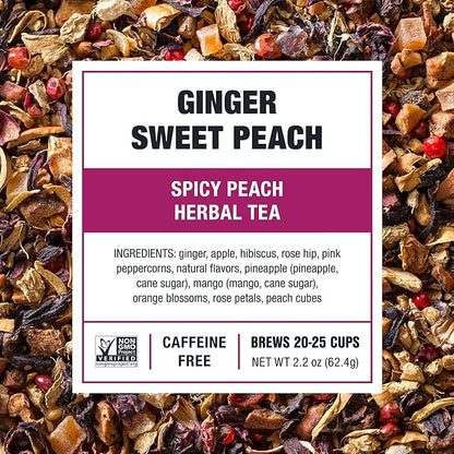 Tiesta Tea - Ginger Sweet Peach, Loose Leaf, Spicy Peach Herbal Tea, Non-Caffeinated Tranquility Blend, Bulk Herbal Leaves with Hibiscus & Cane Sugar, 25 Cups, 2.2 Ounce Resealable Pouch