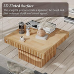 Load image into Gallery viewer, Modern Square Fluted Wood Coffee Table with Natural Oak Finish, Geometric Accent Table Chunk Table for Living Room, Sturdy Rectangular Minimalist Centerpiece, Brown, Farmhouse