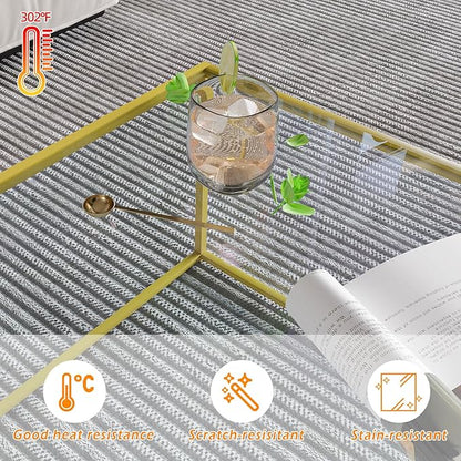 Glass Coffee Table Modern Center Table,Minimalist Coffee Table Sofa Side Tea Table for Living Room,Tempered Glass-top with Sturdy Metal Frame, Easy Assembly,26.4 x 26.4 x 15.7 Inches, Gold