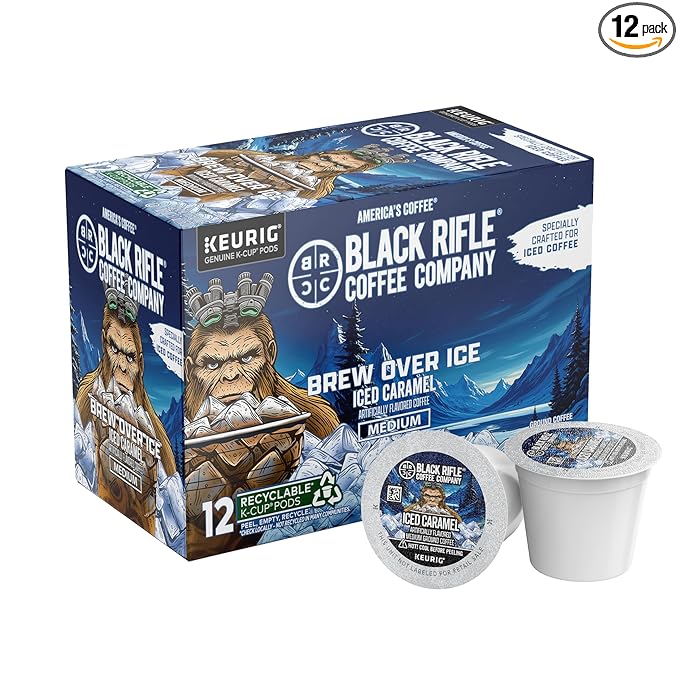 Black Rifle Coffee Company Iced Caramel Coffee K-Cup – Limited Edition, Smooth Caramel Flavor with Buttery Finish, Hot Brew for Iced Coffee, Rounds 12-count