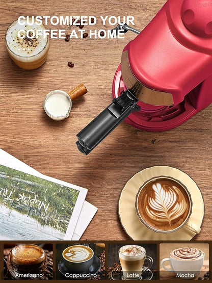 Espresso Machine, 3.5Bar Espresso and Cappuccino Machine with Fast Heating Function, 1-4 Cups Coffee Maker with Milk Frothing Function and Steam Wand (Red)