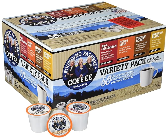 Founding Fathers Coffee Single Serve Pods for Keurig 2.0 K-Cup Brewers, Variety Pack, 80 Count