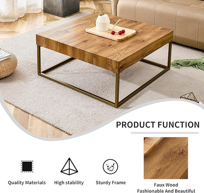 31.5'' Modern Square Coffee Table MDF Desktop with Metal Legs for Living Room Dining Room Bedroom Office