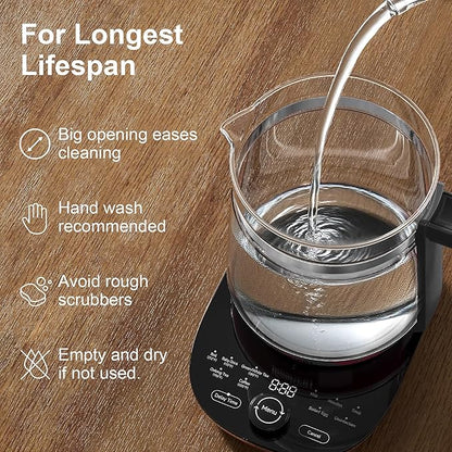 Glass Electric Kettle with Tea Infuser – 1.5L Stainless Steel, 1200W Rapid Boil, Temp & Programmable Control for Teas/Coffee – Black