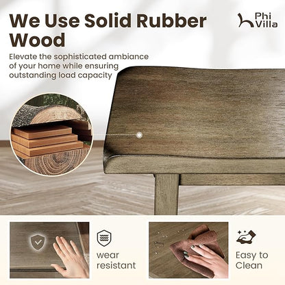 PHI VILLA Dining Table Set for 4, Counter Height Dining Table with 2 Chairs and 1 Bench, Solid Wood Table Sets for Farmhouse, Rustic Kitchen and Dining Room Table Set with Chairs, Smoky Brown