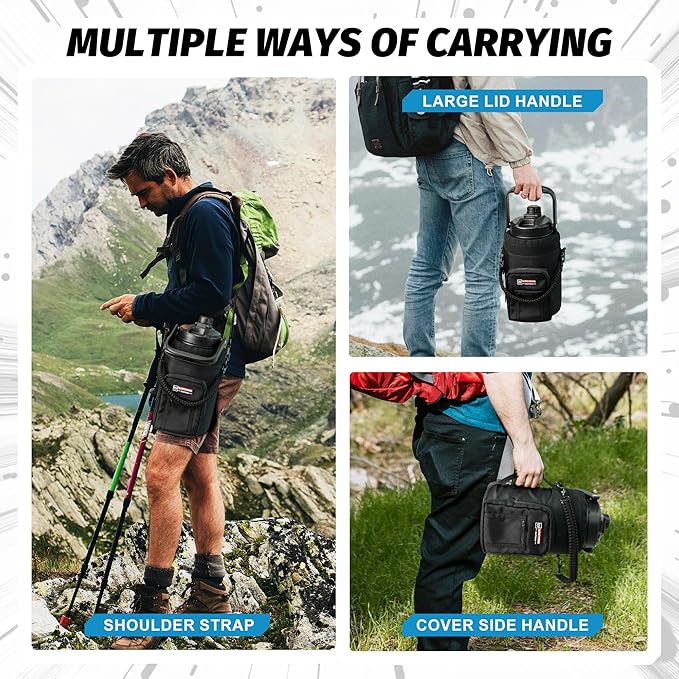 NATURE PIONEOR One Gallon Water Bottle Insulated - Large Double Vacuum Stainless Steel 128 oz Water Bottle with Holder/Carrier, 1 Gallon Water Jug,128oz, Wide Mouth