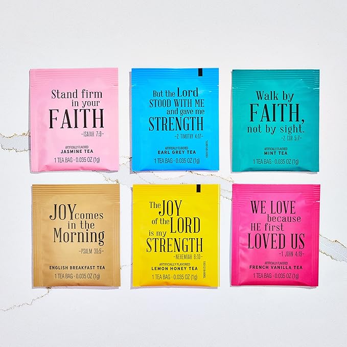 Thoughtfully Gourmet, Christian Prayer Tea Gift Set with Bible Verses, Includes 90 Teas in 6 Flavors in Premium Wooden Box, Religious Gifts for Women, Mom, Sister, Friend