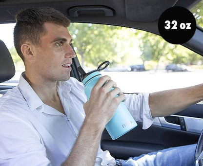 MIRA 32 oz Insulated Water Bottle - Stainless Steel Sports Flask with 2 Lids (Straw & Handle) - Cold Drink Thermo - Blue