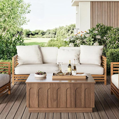 Lift Top Coffee Table with Storage, Mid Century Modern Coffee Table with Arched Design, 31.5" Square Tea Table with Wood Grain, Multifunctional Center Table for Living Room, Office, Walnut