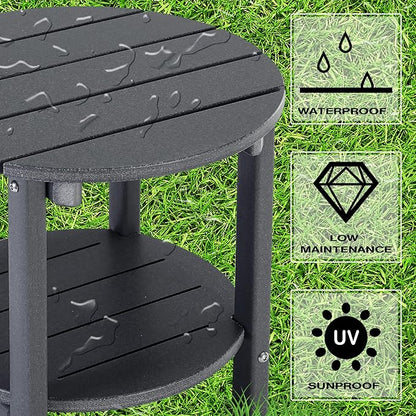 LZRS Round Adirondack Side Table Double End Table, Outdoor Side Tables for Patio, Backyard,Pool, Indoor Companion, Easy Maintenance & Weather Resistant(Grey)